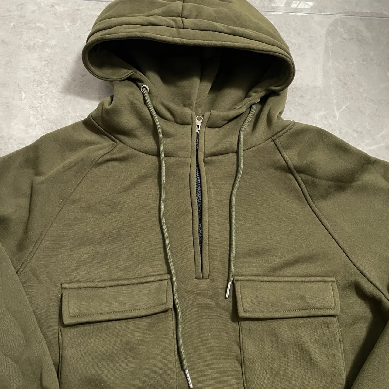 Half Zipper Men's Tactical Hoodies Solid Warm Fleece Military