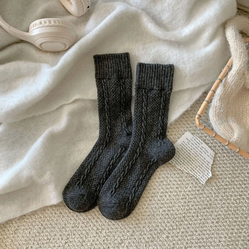 Autumn and Winter Wool Women's Socks Twist Retro Simple Solid Color