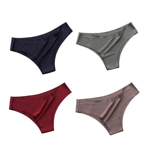 4PCS/Set Seamless Panties Women Sexy Underwear Ice Silk Underpants Low