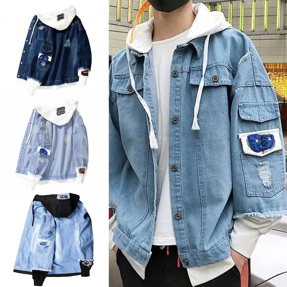 Men Coat Stylish Super Soft Denim Jacket Relaxed Fit Single Breasted