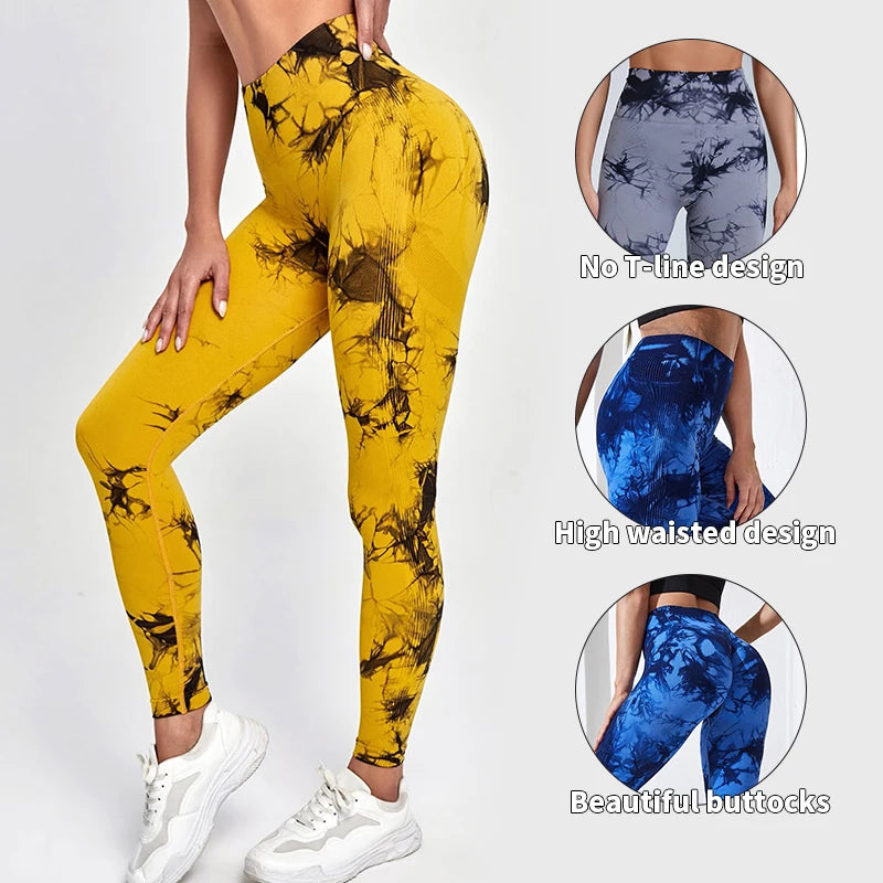 Tie Dye Yoga Pants Sport Leggings Women Seamless High Waist Push Up