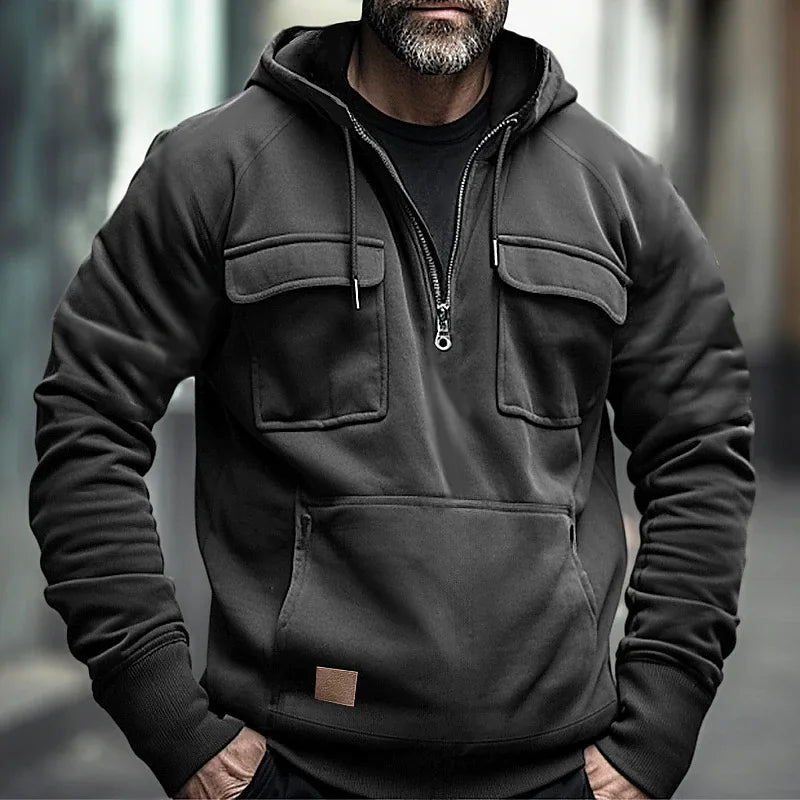 Half Zipper Men's Tactical Hoodies Solid Warm Fleece Military