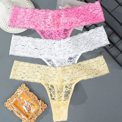 3PCS Lace Floral Women Panties Low Waist Breathable Briefs Female