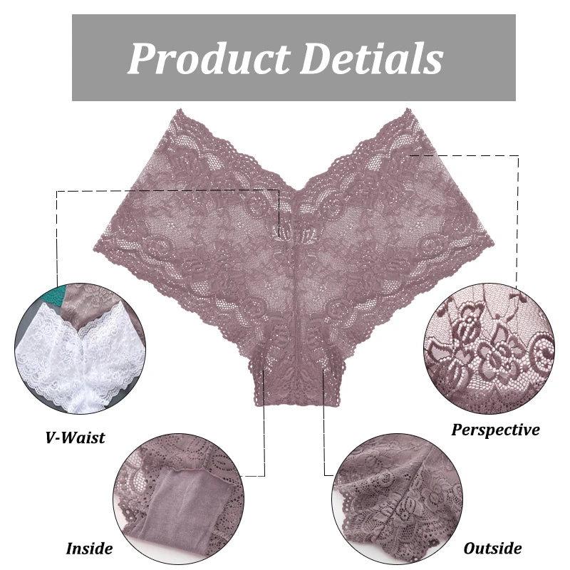 3PCS Women Floral Lace Panties Sexy Perspective Underwear V Waist