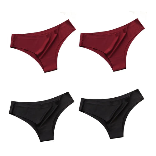 4PCS/Set Seamless Panties Women Sexy Underwear Ice Silk Underpants Low