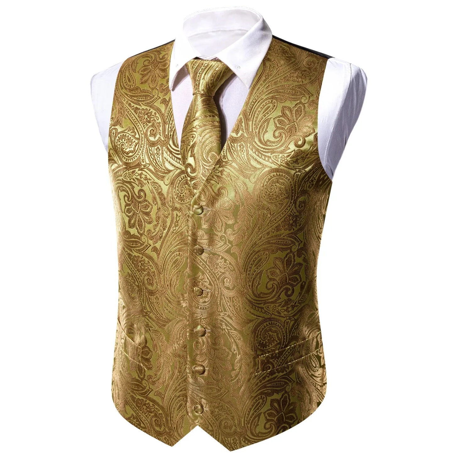 Men's Suit Vest Jacquard 4pcs Waistcoat with Tie Pocket Square