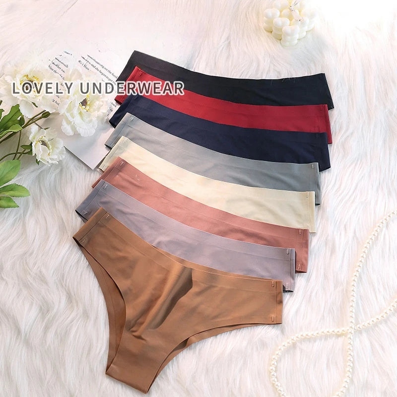 4PCS/Set Seamless Panties Women Sexy Underwear Ice Silk Underpants Low