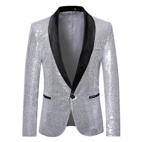 Shiny Gold Sequin Glitter Embellished Blazer Jacket Men Nightclub Prom