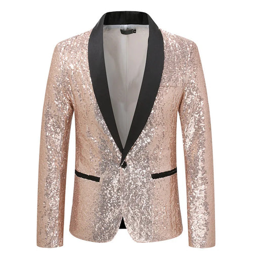 Shiny Gold Sequin Glitter Embellished Blazer Jacket Men Nightclub Prom