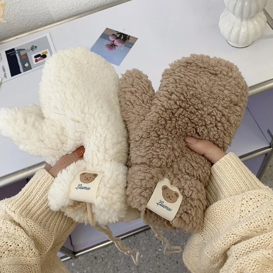 Kawaii Plush Warm Gloves Soft Winter Thick Fingerless Korean Japanese