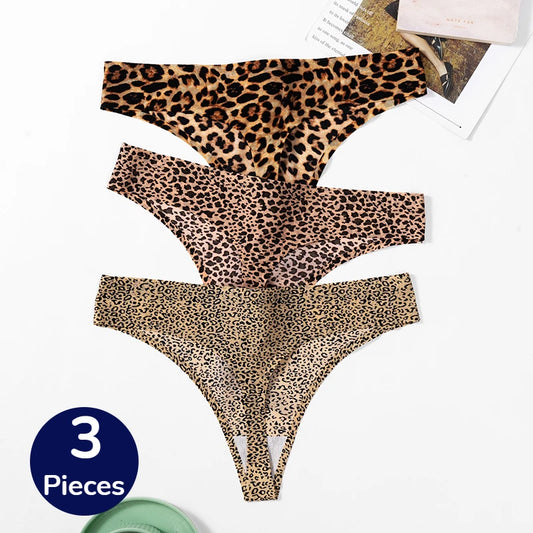 BZEL 3PCS/Set Women's Panties Fashion Leopard Thongs Woman Seamless