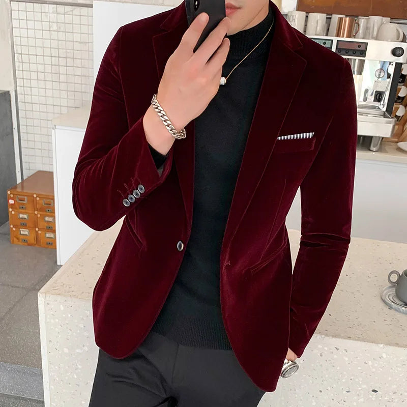 Men Wedding Groom Singer Costume Slim Blazer Formal Wear Dress