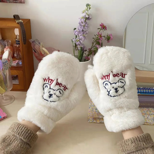 Kawaii Plush Warm Gloves Soft Winter Thick Fingerless Korean Japanese