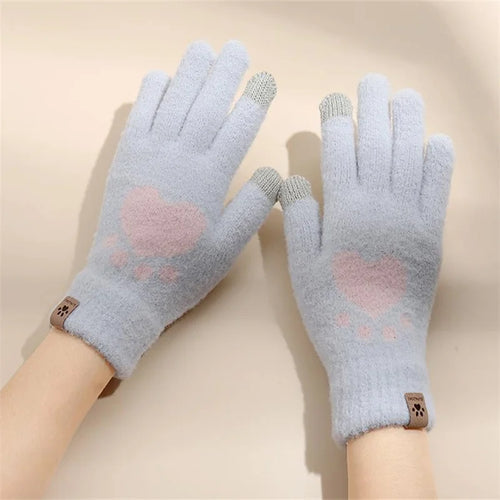 Kawaii Plush Warm Gloves Soft Winter Thick Fingerless Korean Japanese