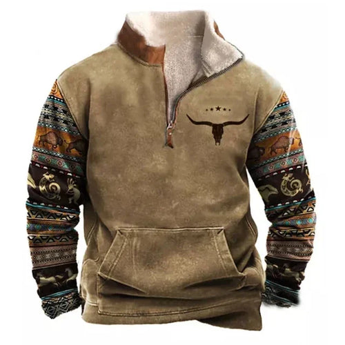 Vintage Sweatshirt For Men Ethnic Style Casual Warm Hoodie Tops