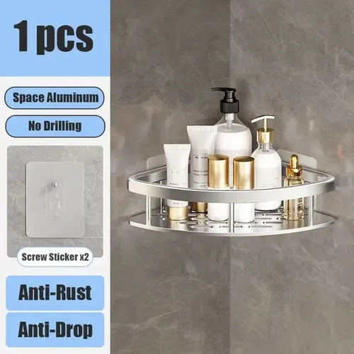 Bathroom Shelf No Drill Wall Mounted Shampoo Bottle Shower Corner Rack