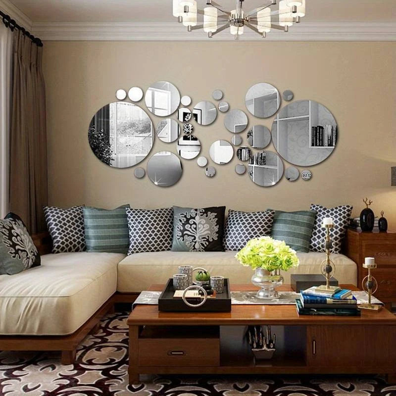 26 PCs 3D Acrylic Mirror Wall Stickers, Round Mirror, DIY Bedroom,