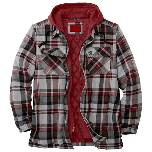 Autumn Winter Men's Plaid Hooded Jackets Harajuku Casual Padded Warm