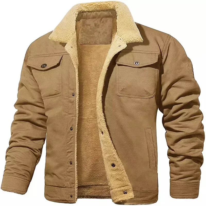 New Winter Men's Bomber Jacket High-quality Plush Thicken Wool Cargo