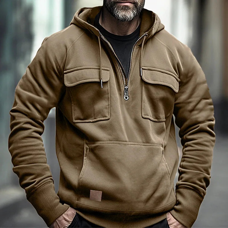 Half Zipper Men's Tactical Hoodies Solid Warm Fleece Military