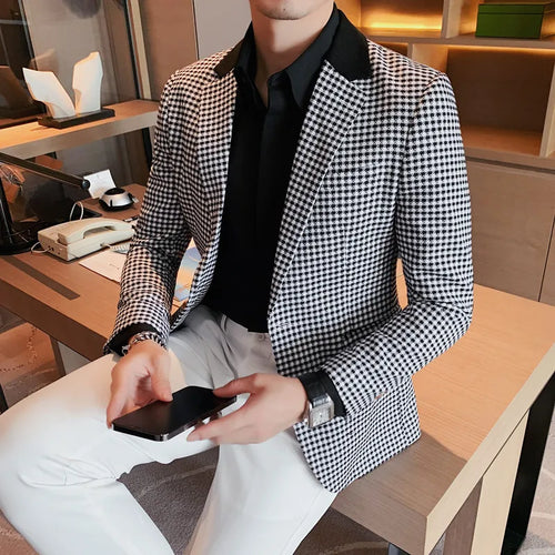 2024 Autumn Winter Korean  Houndstooth Blazer Jackets Fashion Color