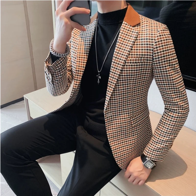 2024 Autumn Winter Korean  Houndstooth Blazer Jackets Fashion Color