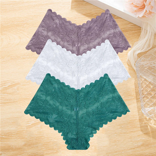 FINETOO 3Pcs/set Lace Boyshort Panties Women Low-Rise Floral Underwear