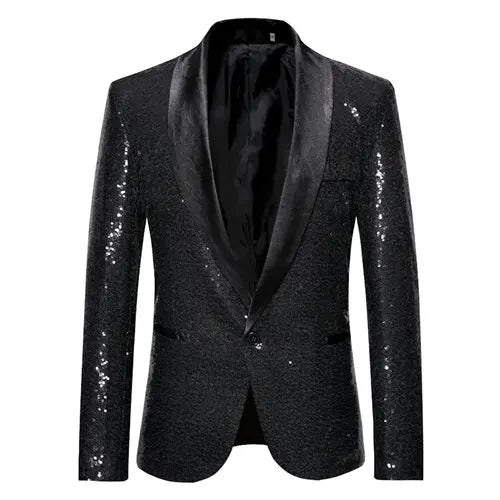 Shiny Gold Sequin Glitter Embellished Blazer Jacket Men Nightclub Prom