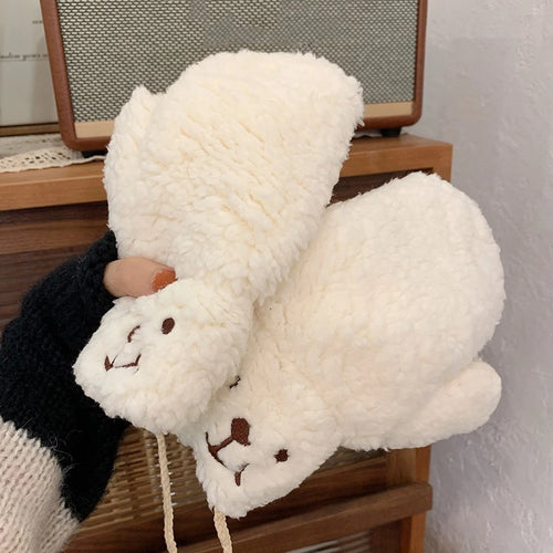 Kawaii Plush Warm Gloves Soft Winter Thick Fingerless Korean Japanese