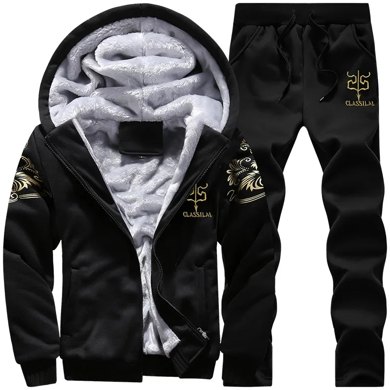 Autumn Men Jacket Set Fashion Embroidered Warm Male Hooded Coat Trends