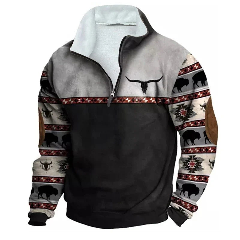 Vintage Sweatshirt For Men Ethnic Style Casual Warm Hoodie Tops