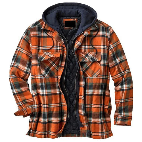 Autumn Winter Men's Plaid Hooded Jackets Harajuku Casual Padded Warm