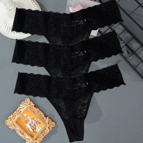 3PCS Lace Floral Women Panties Low Waist Breathable Briefs Female