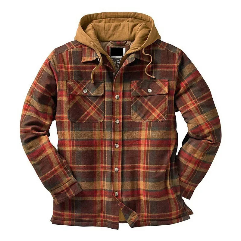 Autumn Winter Men's Plaid Hooded Jackets Harajuku Casual Padded Warm