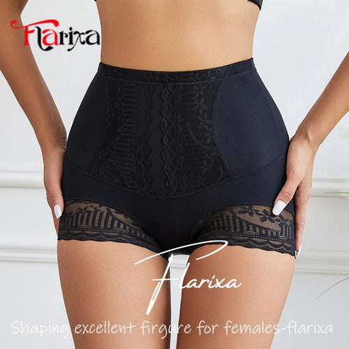 Flarixa High Waist Lace Flat Belly Shorts For Women Slimming Panties