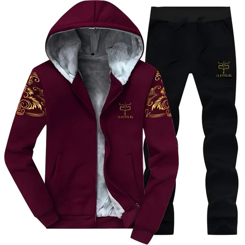 Autumn Men Jacket Set Fashion Embroidered Warm Male Hooded Coat Trends