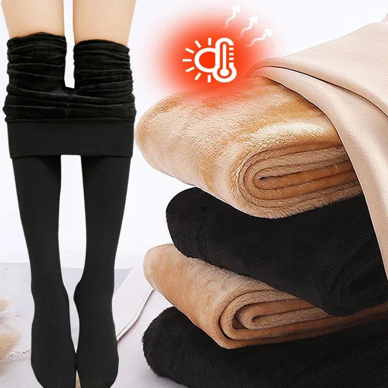 Women Warm Winter Leggings Pantyhose High Waist Solid Color Velvet