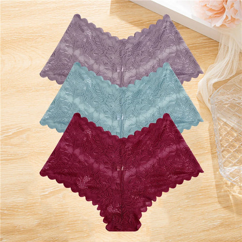 FINETOO 3Pcs/set Lace Boyshort Panties Women Low-Rise Floral Underwear