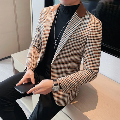 2024 Autumn Winter Korean  Houndstooth Blazer Jackets Fashion Color