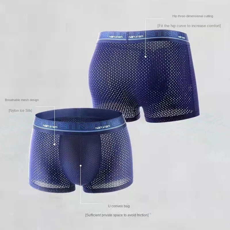 4pcs Men's Boxer Shorts Ice Silk Underwear Plus Size Underpants Cool