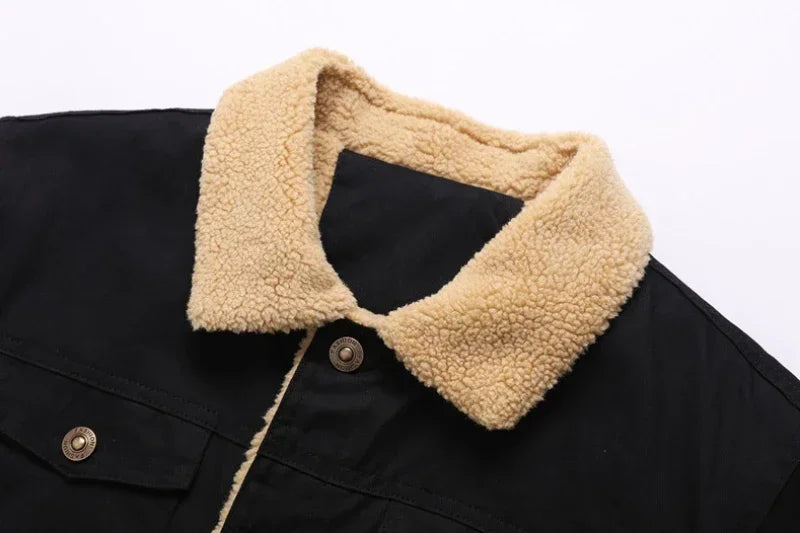 New Winter Men's Bomber Jacket High-quality Plush Thicken Wool Cargo