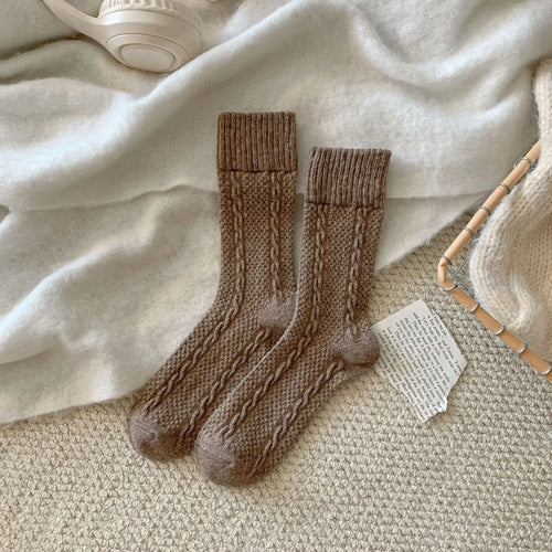 Autumn and Winter Wool Women's Socks Twist Retro Simple Solid Color