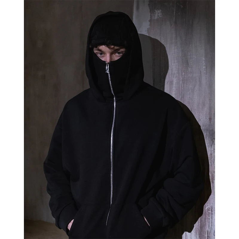 Full Zipper Retro Ninja Mask Jacket Coats Y2k Hip Hop Rock Men