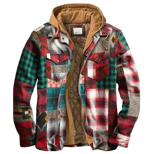 Autumn Winter Men's Plaid Hooded Jackets Harajuku Casual Padded Warm