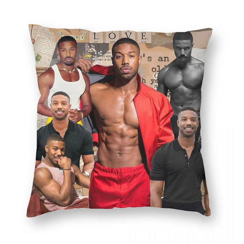 Michael B. Jordan Photo Collage Square Pillowcase Polyester Linen