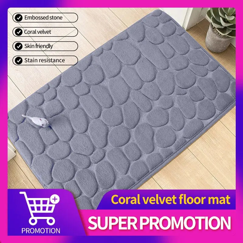 Bathroom Foot Mats Coral Velvet Mats Embossed Stone Memory Foam