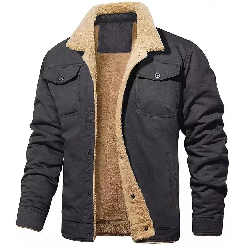 New Winter Men's Bomber Jacket High-quality Plush Thicken Wool Cargo