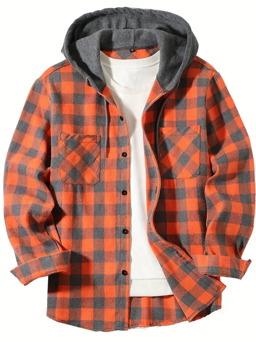 Men's Shirts Classic Plaid Casual Button Down Hooded Long Sleeved