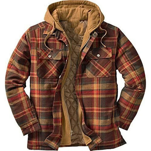 Autumn Winter Men's Plaid Hooded Jackets Harajuku Casual Padded Warm