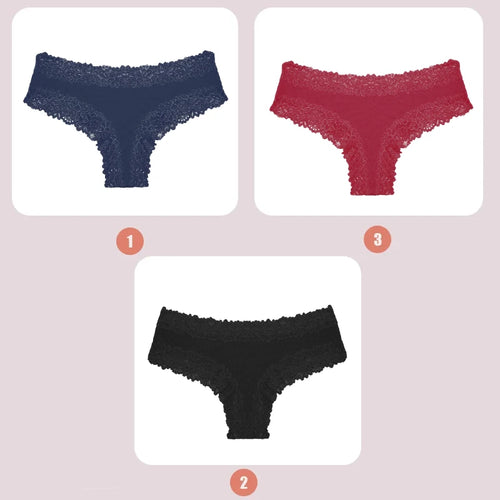 3PCS Lace Seamless Cotton Panties Ribbed Brazilian Pants Low Waist